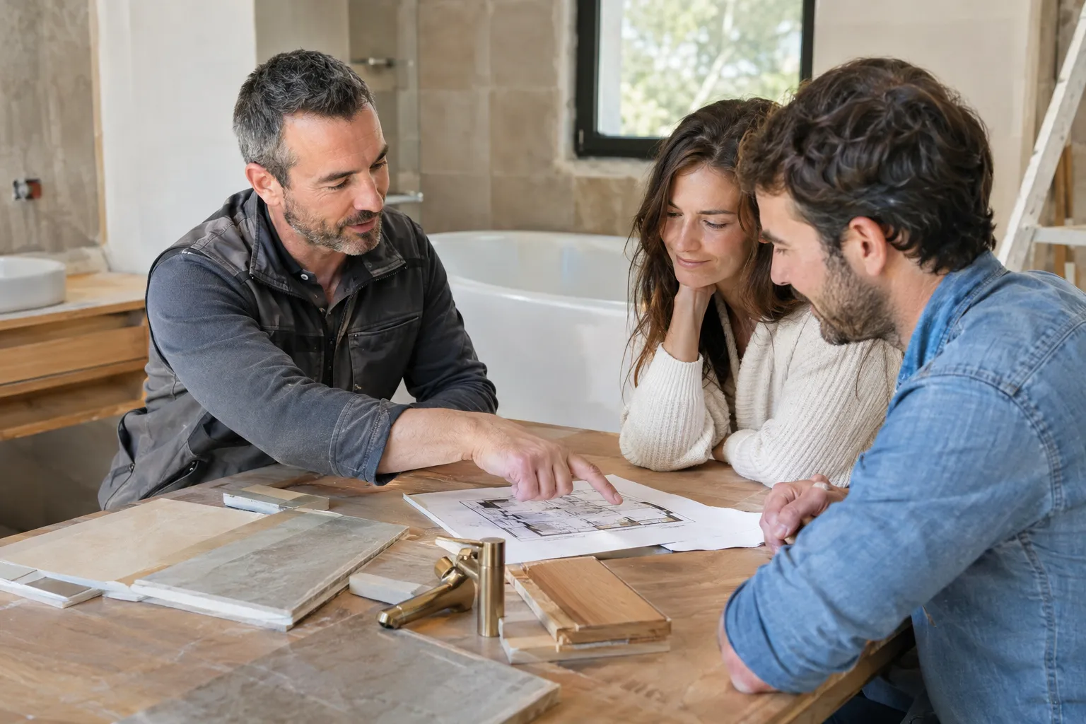 L’étude du projet : plan, échantillons et explications données au couple